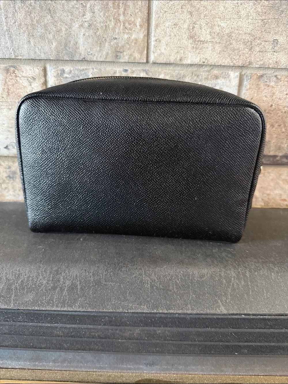Coach Black Leather Wristlet Travel Pouch with Gold Logo
